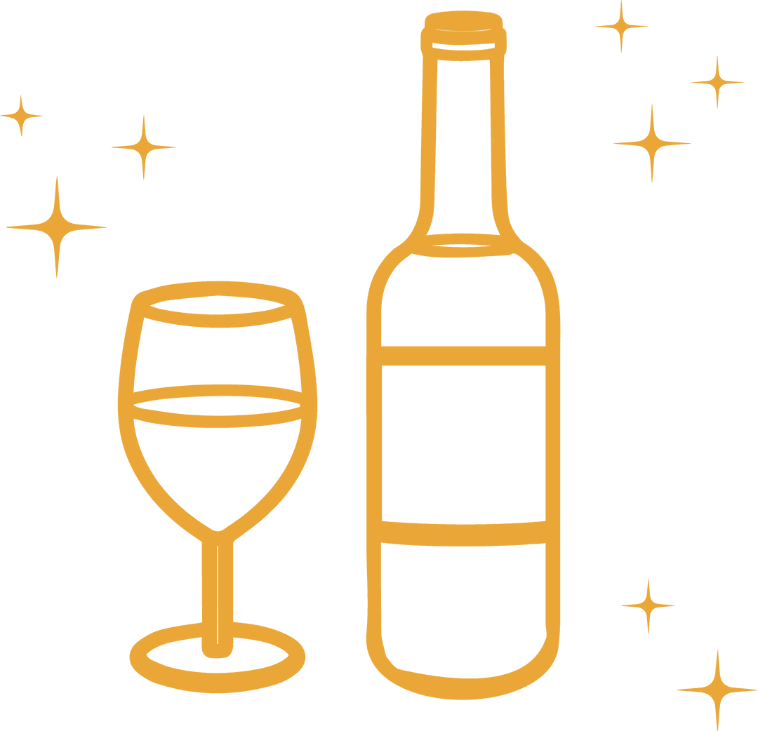 Elegant Wine Bottle with Glass and Sparkles Transparent Design