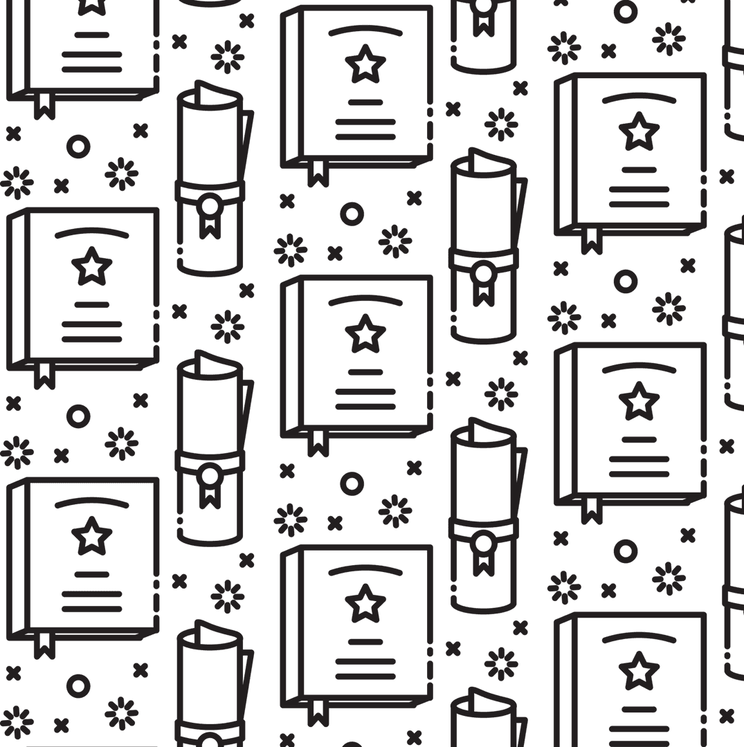 Black Seamless Diploma Pattern on Transparent Background
