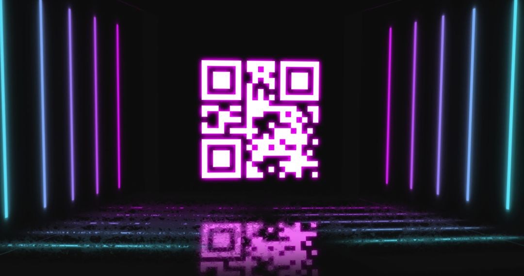 Glowing QR Code with Neon Stripes in Futuristic Setting