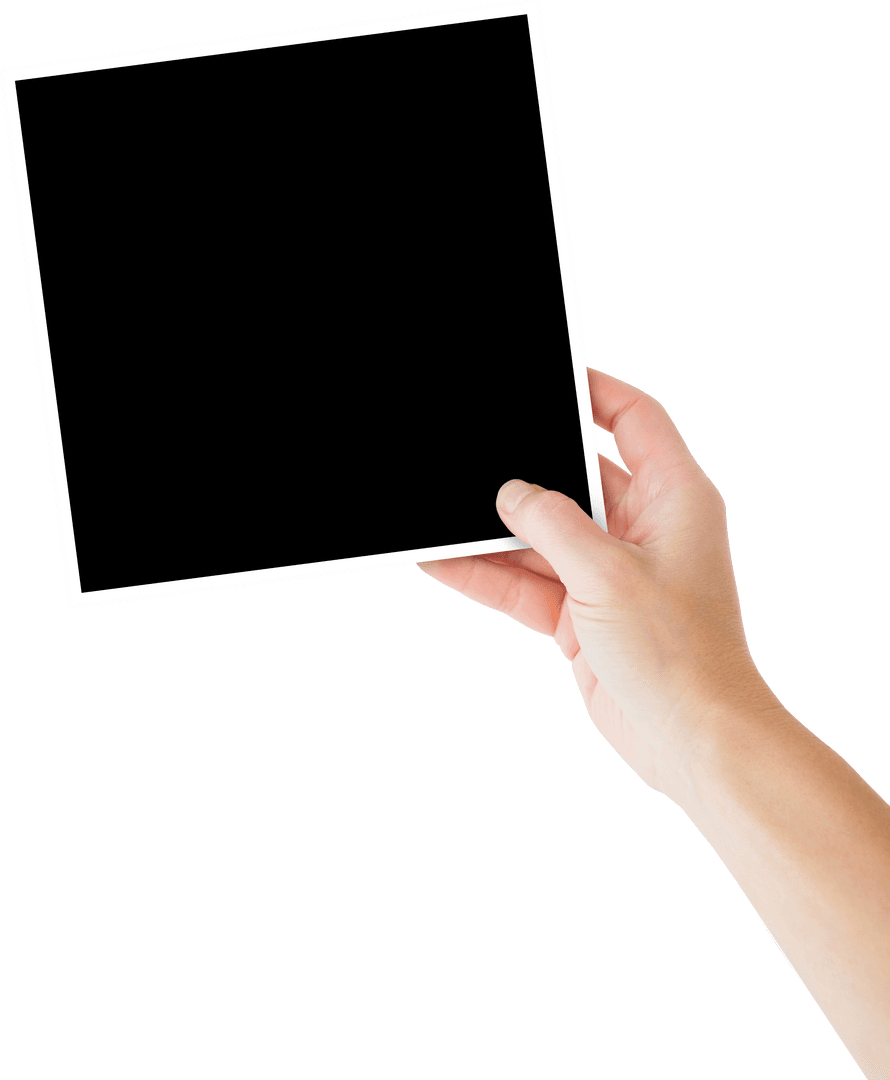 Hand of Caucasian Woman Holding Blank Photo on Transparent Background