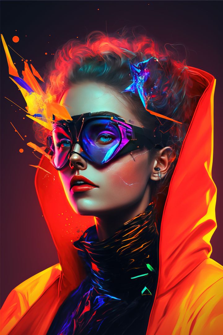 Futuristic Woman with Neon Lights and VR Goggles in Red Jacket - Free Images, Stock Photos and Pictures on Pikwizard.com