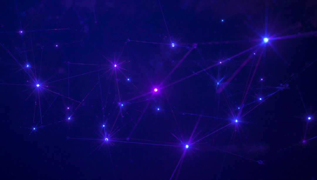 Futuristic Network with Glowing Purple and Blue Lines and Nodes