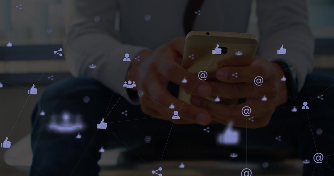 Modern Businessman Using Smartphone with Digital Connections Overlay