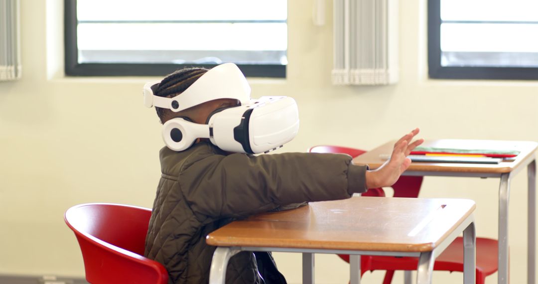 Child Engaging with Virtual Reality in Classroom Setting