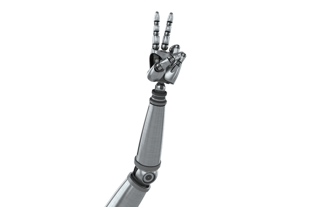 Robotic Arm Making Peace Sign on Transparent Background