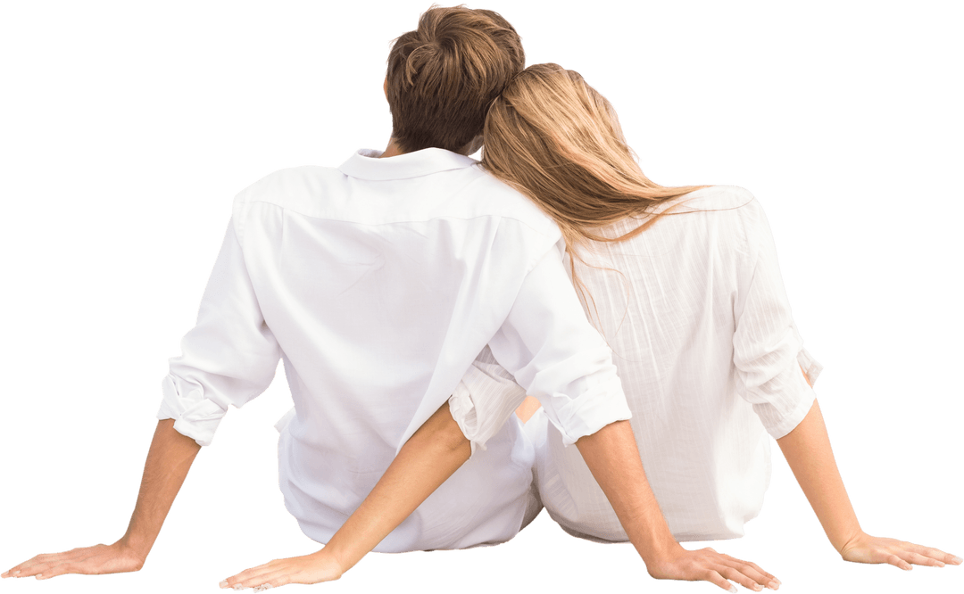 Back View of Loving Couple Embracing on Transparent Background