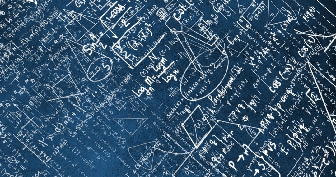 Complex Mathematical Formulas and Diagrams on Blue Background
