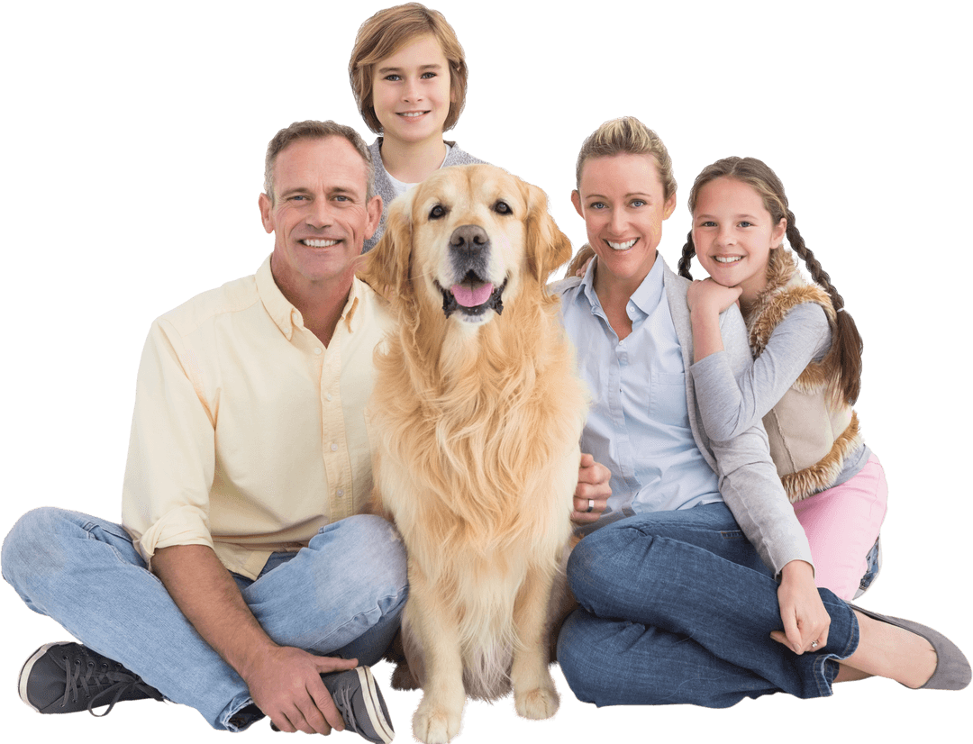 Transparent Happy Family with Golden Retriever Celebrating Togetherness