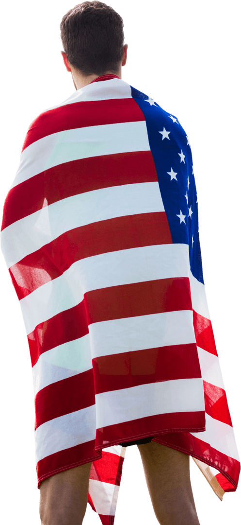 Hispanic Athlete Draped with USA Flag Transparent Background