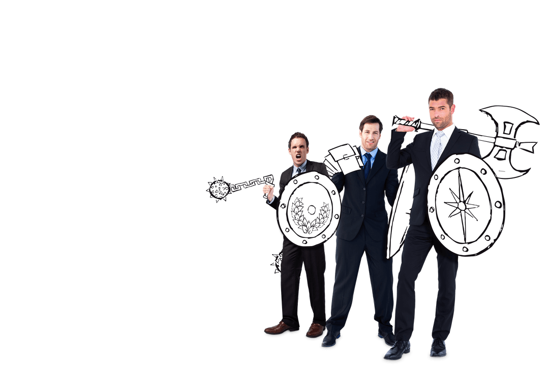 Businessmen with Creative Graphic Weapons on Transparent Background