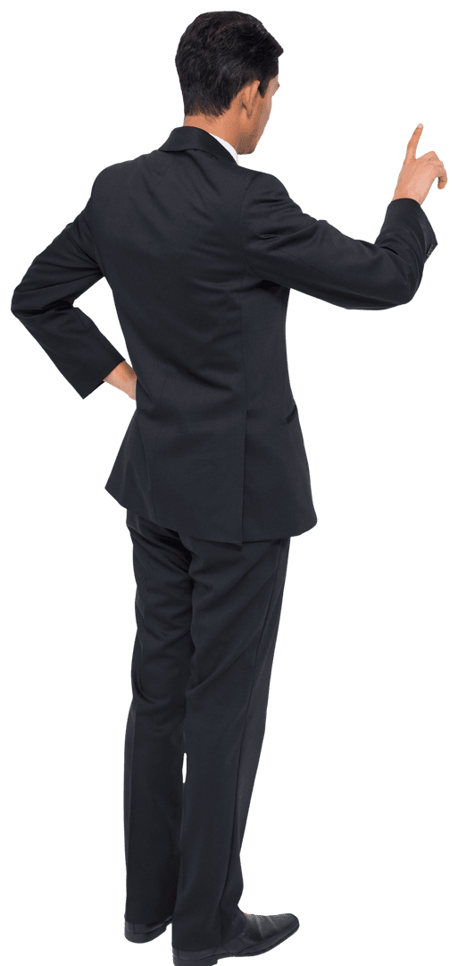 Back View of Asian Businessman Pointing Transparent Background