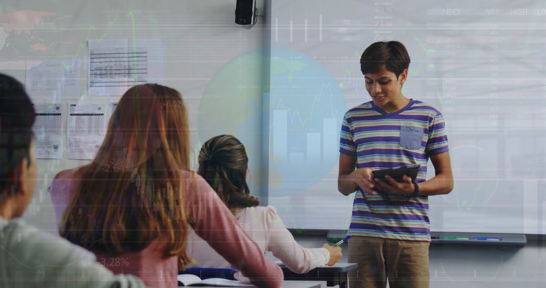 Student Presenting in Tech-Integrated Classroom Setting