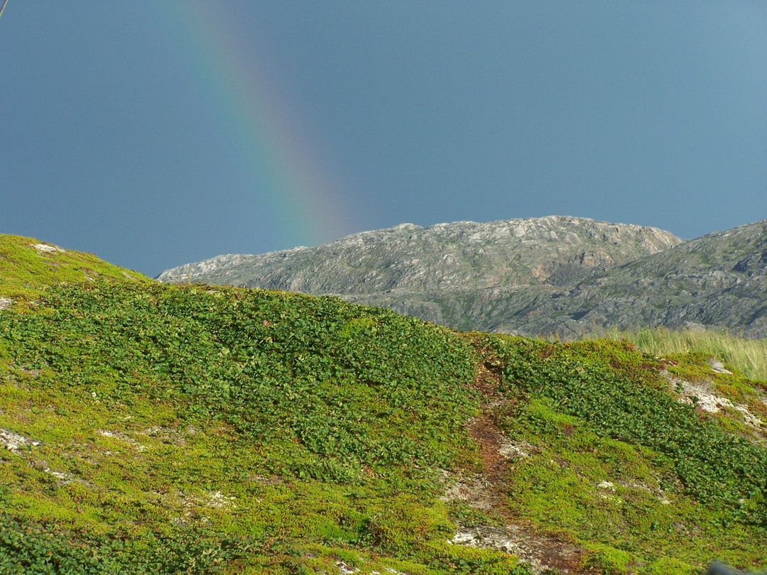 Rainbow Over Lush Green Hills and Rocky Mountainscape - Free Images, Stock Photos and Pictures on Pikwizard.com