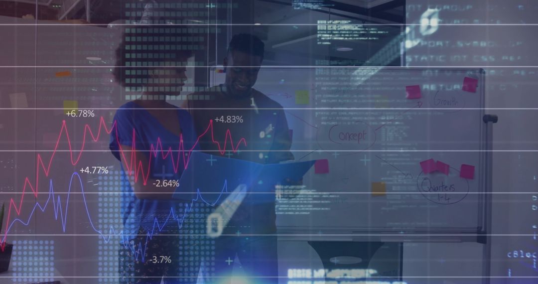 Business Team Collaborating on Data Analysis With Tech Interface