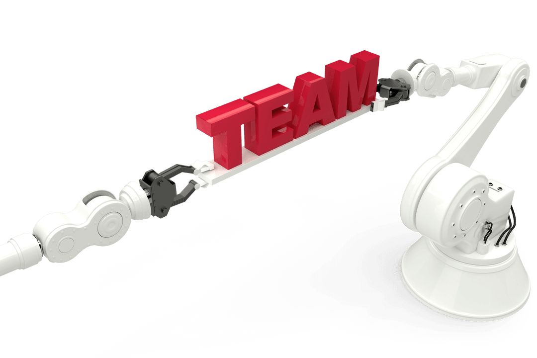 robotic arms constructing team text on transparent background - Download Free Stock Images Pikwizard.com