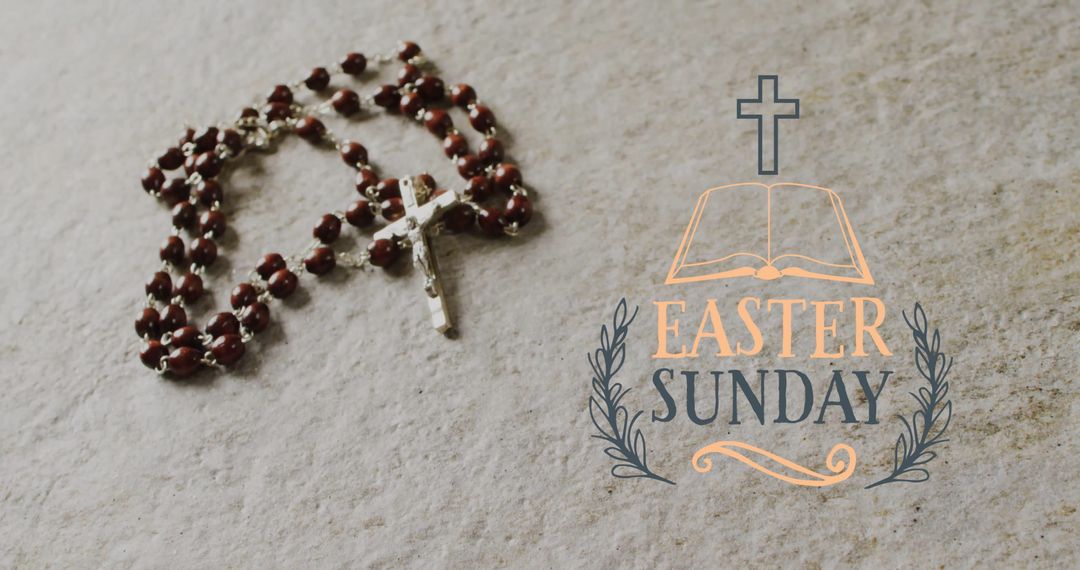 Rosary with Easter Message on Grey Background