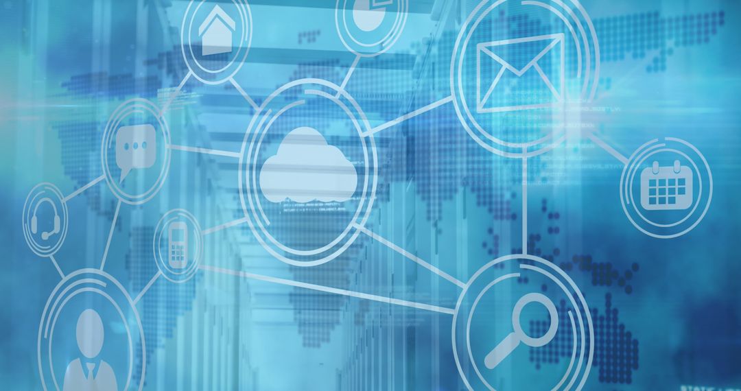 Global Digital Interface with Connected Technology Icons