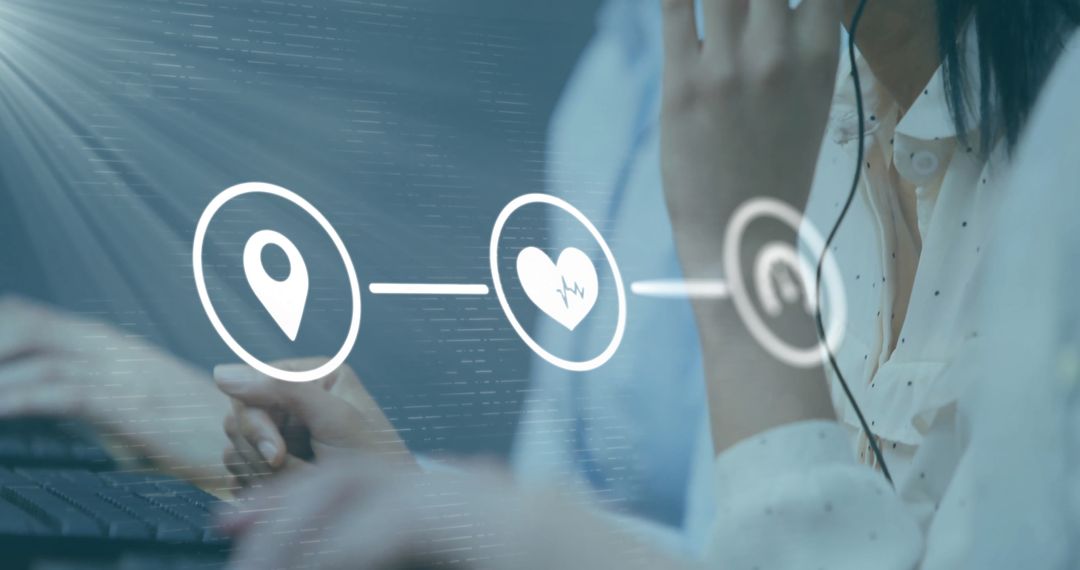 Business Team Collaborating with Digital Media Icons Overlay