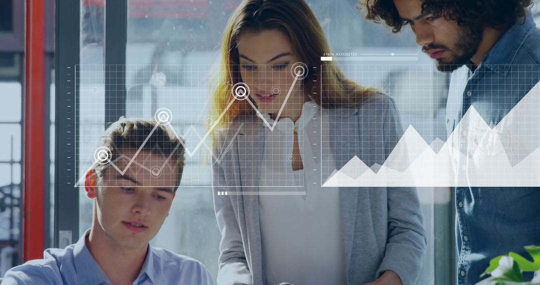Team Analyzing Business Data with Graph Overlay