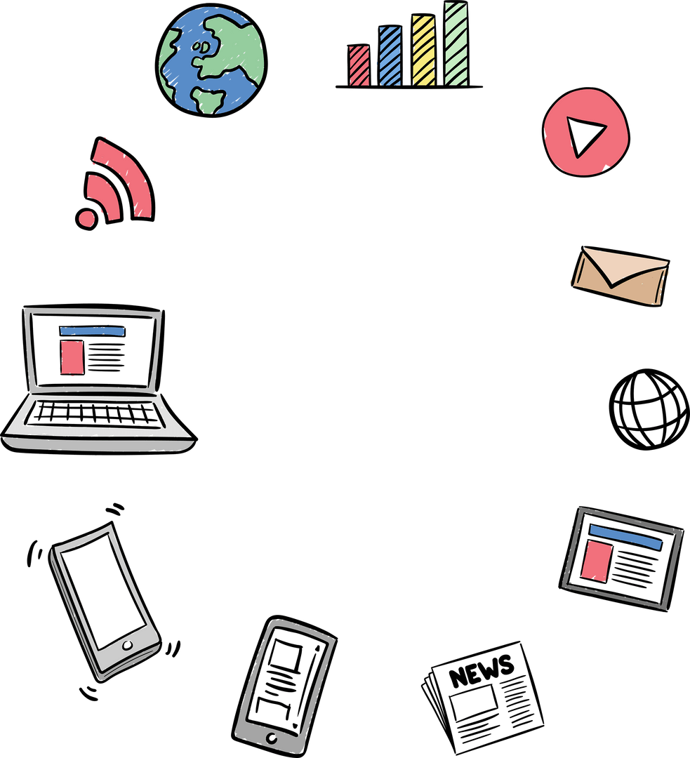 Digital Icons on Transparent Background for Global Business