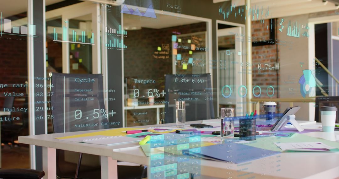 Office Desk with Financial Data Holograms