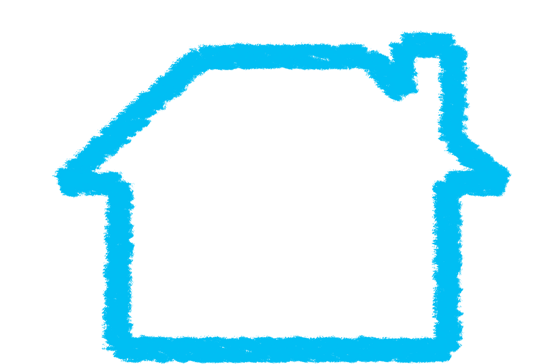 Blue House Sketch Outline on Transparent Background