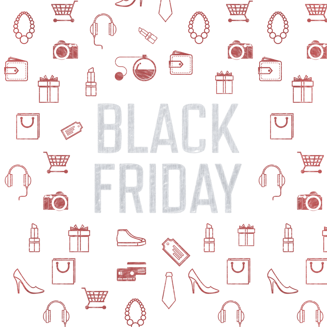 Transparent Black Friday Text with Shopping Icons
