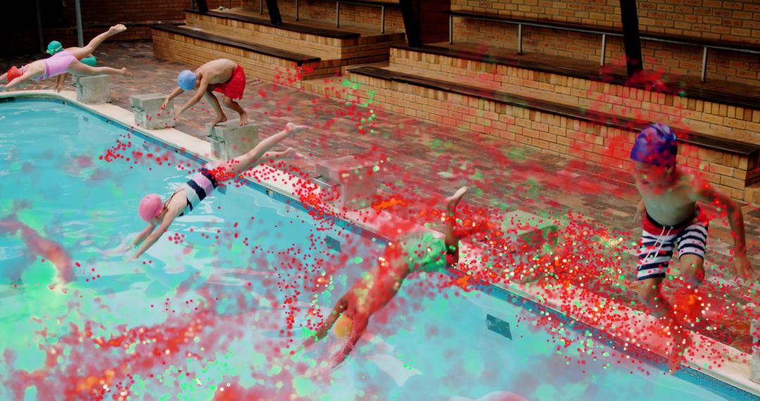 Children Diving into Pool with Dynamic Splashes