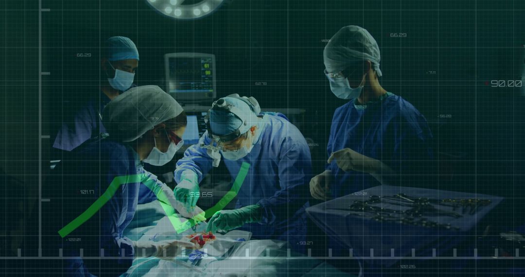 Surgeons Operating with Superimposed Financial Data - Free Images, Stock Photos and Pictures on Pikwizard.com