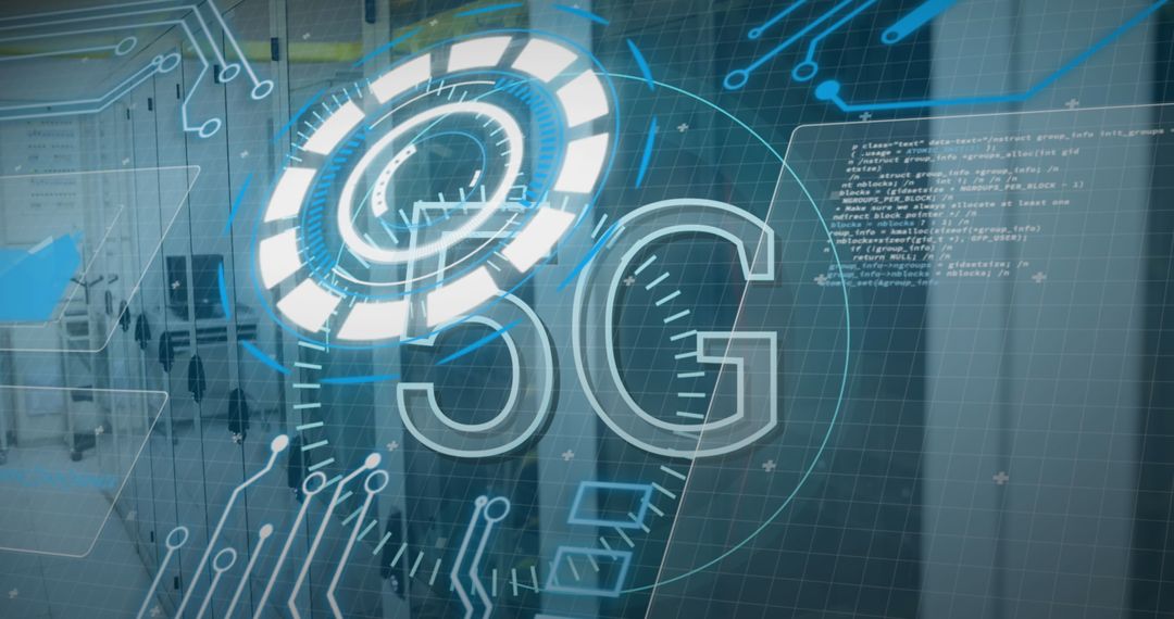 5G Technology Concept with Digital Interface in Server Room