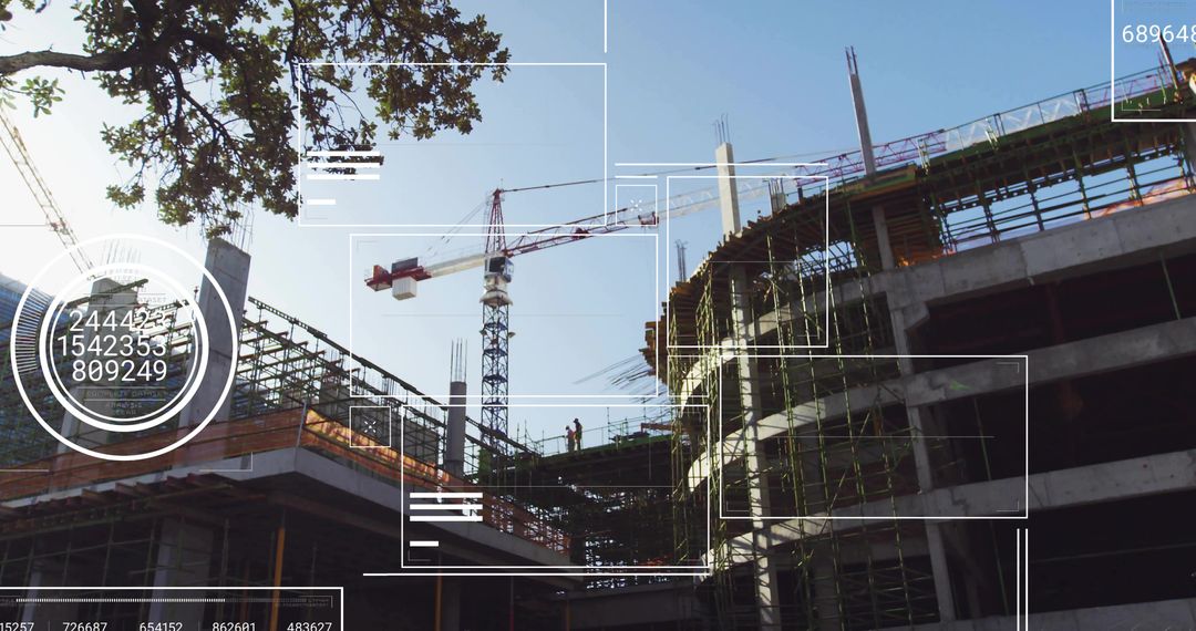 Modern Urban Construction Site with Crane and Workers