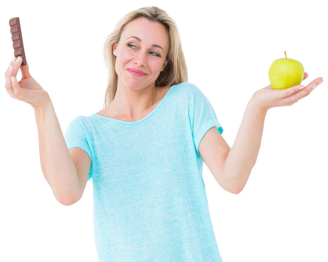 Choosing Between Chocolate and Apple Dual Health Tension Invisible Background