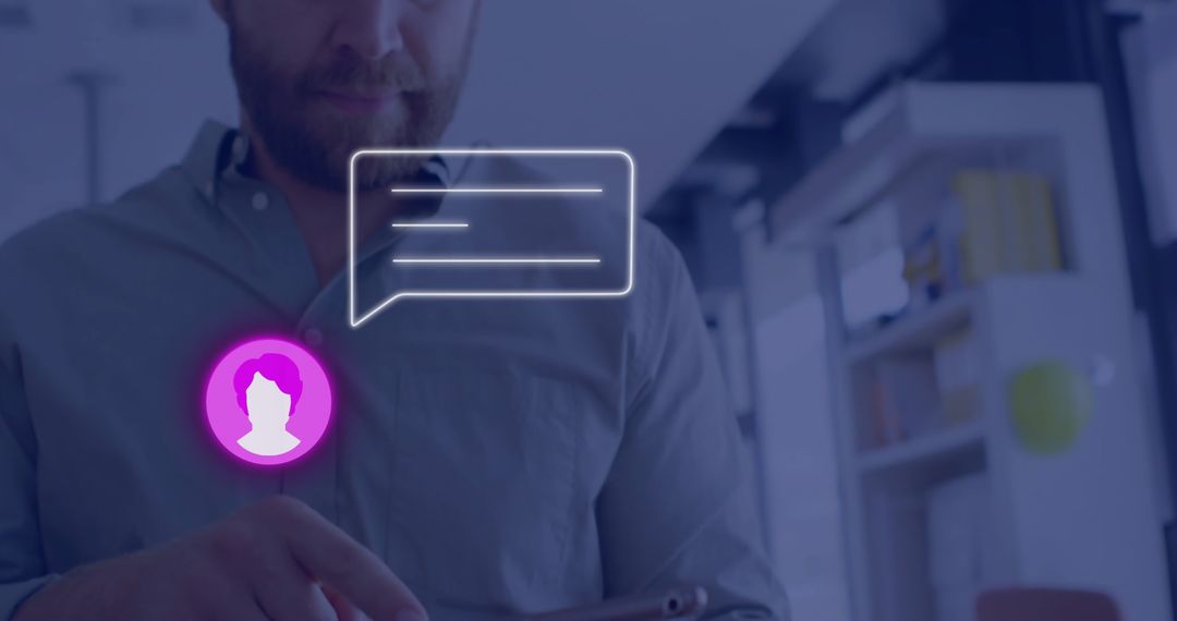 Caucasian Man Engaging with Digital Interface on Tablet