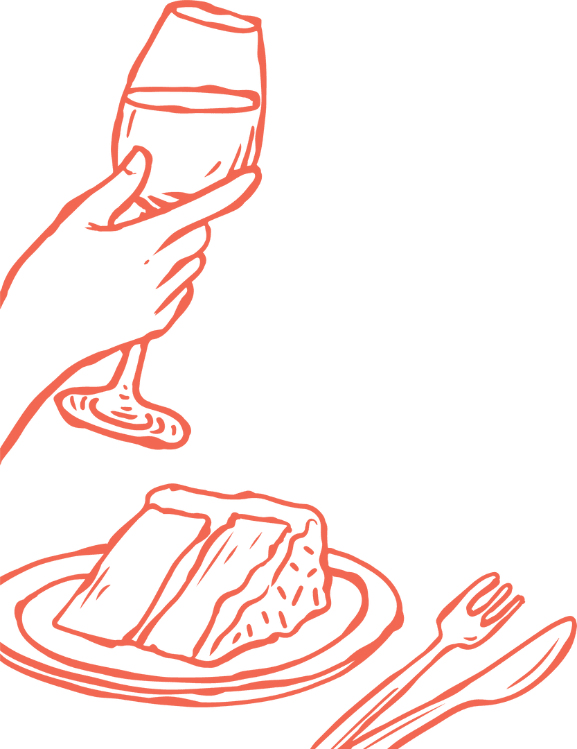 Transparent Sketch Hand Holding Wine Glass With Cake Slice