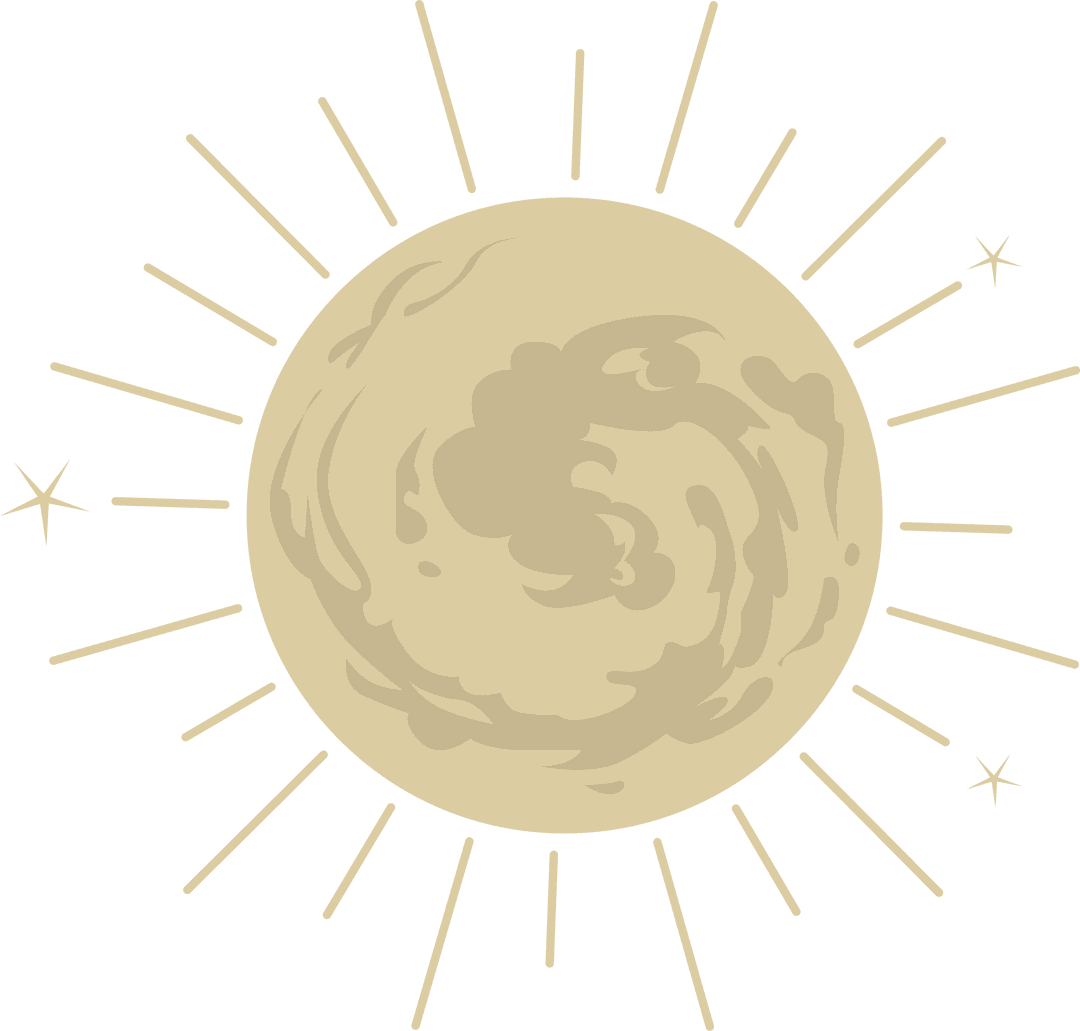 Modern Sun Orb Glowing on Transparent Background with Radial Rays