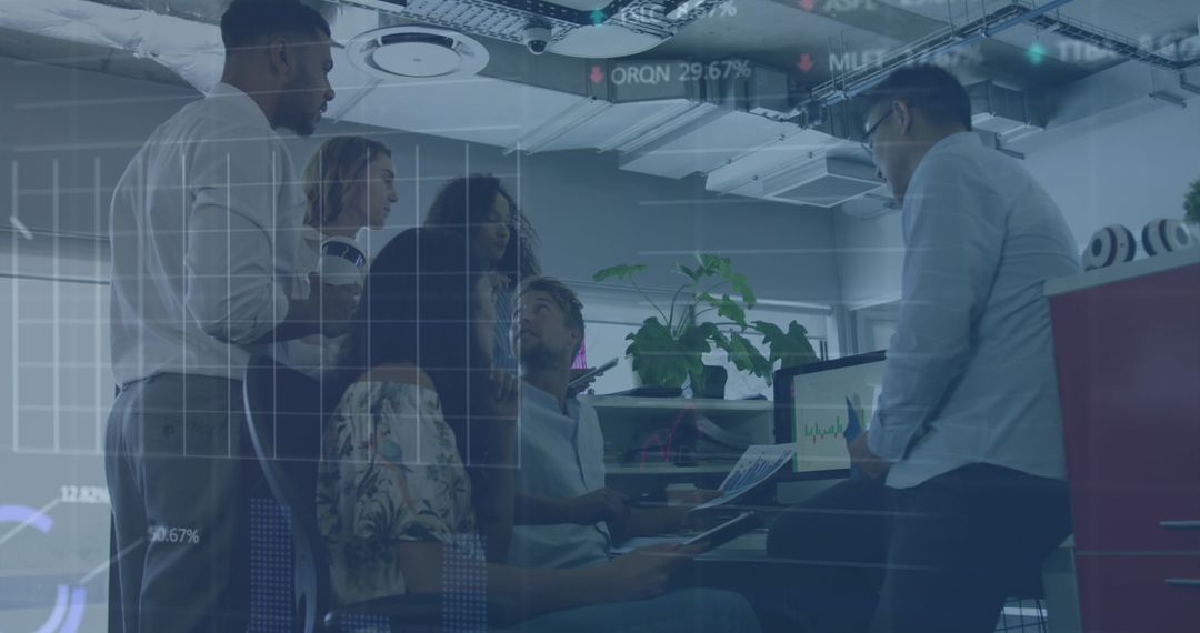 Business Team Analyzing Digital Data with Augmented Reality Interface