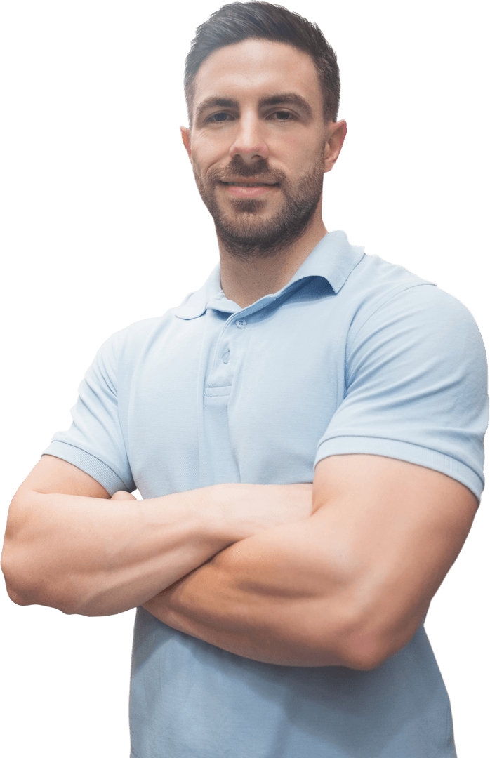Transparent Confident Man Smiling with Crossed Arms