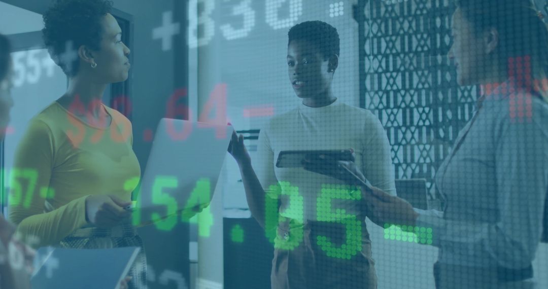 Team Meeting with Stock Data Overlay for Financial Strategy