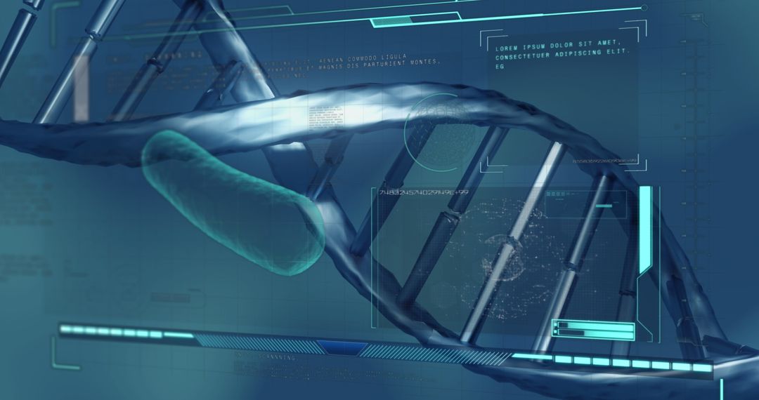 Digital Interface Overlay with DNA Helix Structure Background