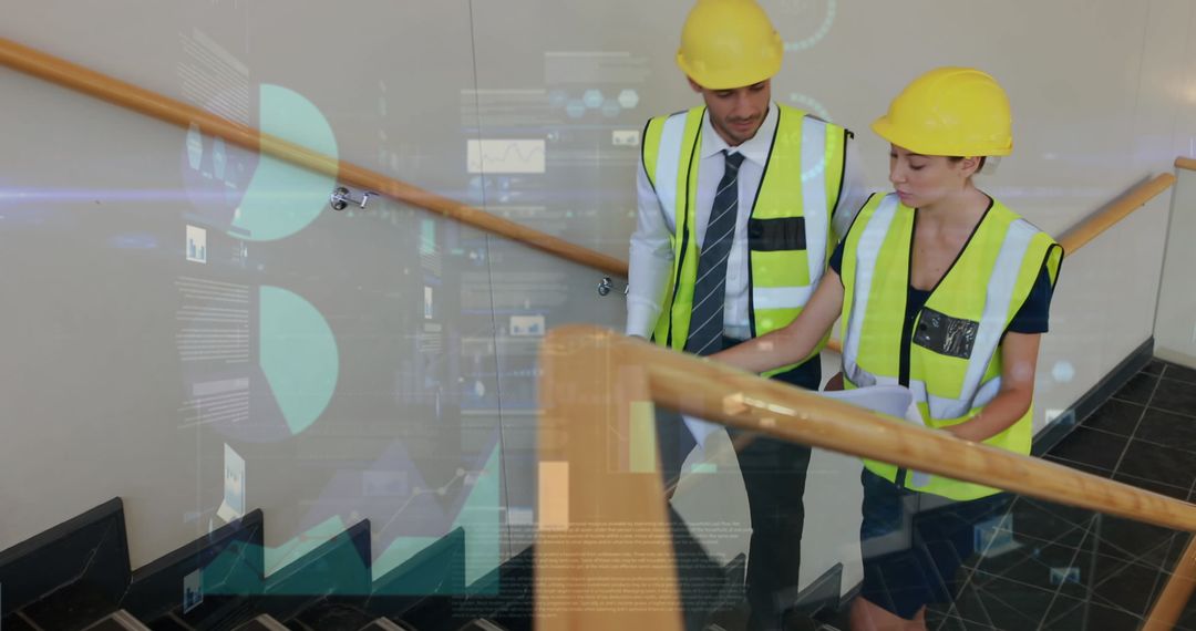 Architects Collaborating at Construction Site with Digital Interface
