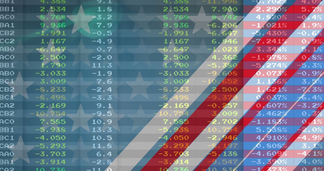 Financial Data Overlay with American Flag Symbolism