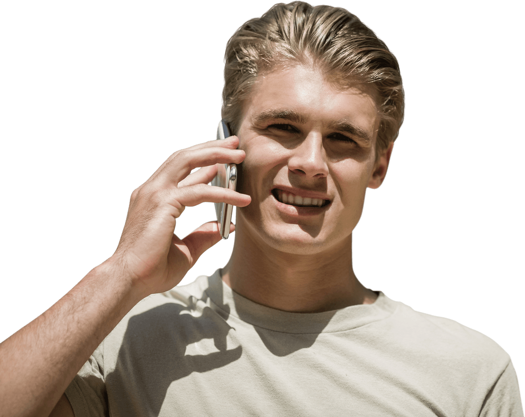 Transparent Background Young Man Smiling While on Phone Call
