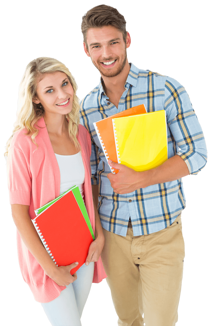 Happy Caucasian Couple Holding Notebooks Transparent Background