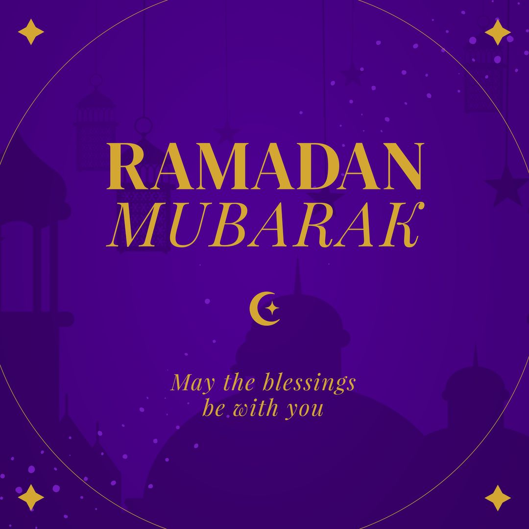 Ramadan Mubarak Greeting over Purple Silhouette Mosque Background - Download Free Stock Templates Pikwizard.com