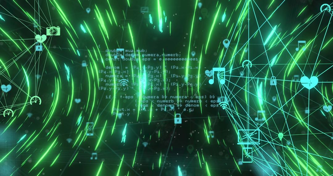 Futuristic Digital Network with Floating Media Icons