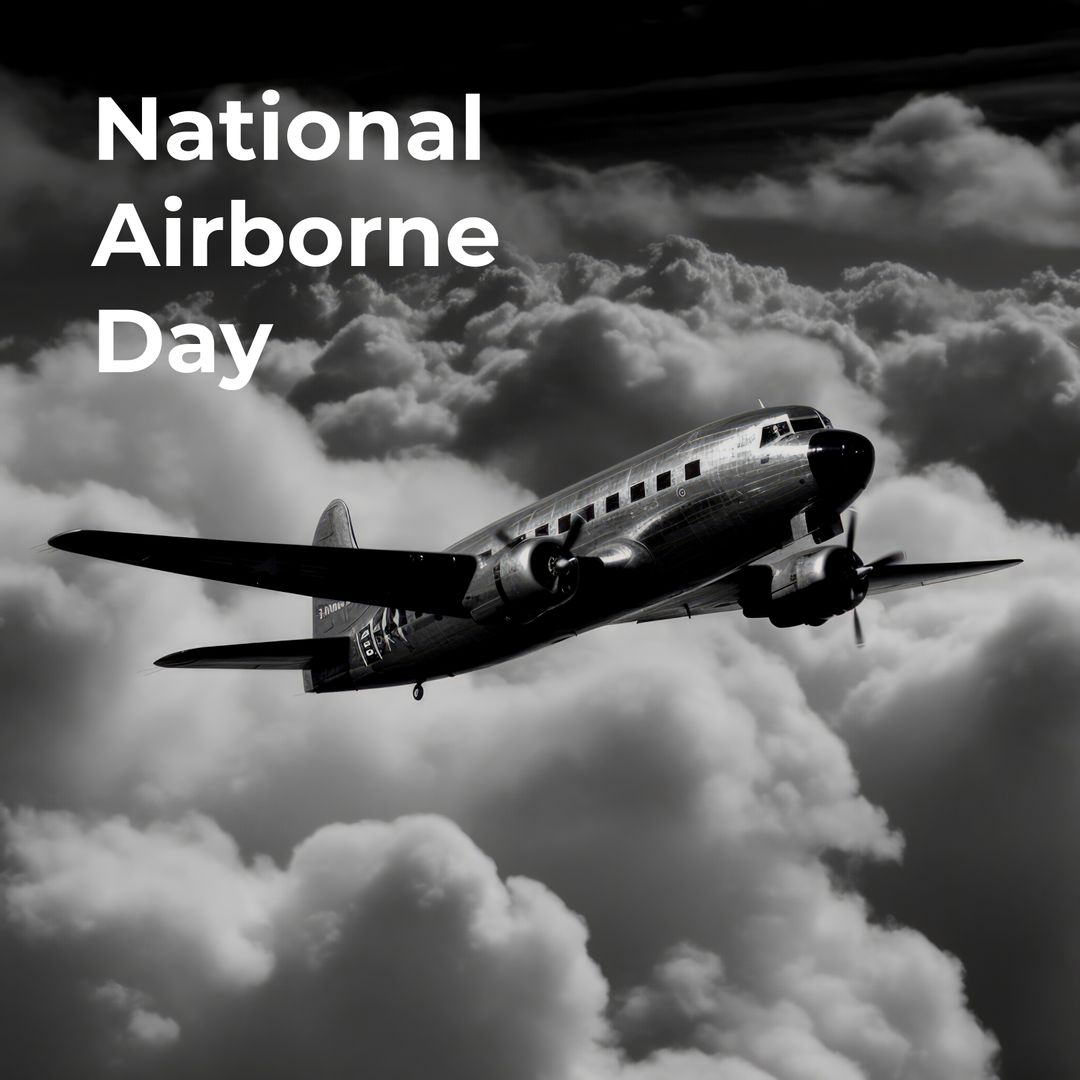 Historical Airplane in Cloudy Sky Celebrating National Airborne Day