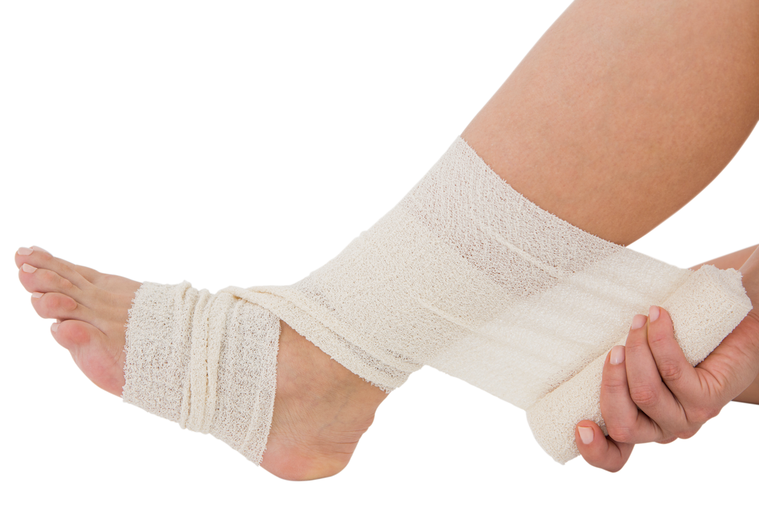 Sitting Woman Wrapping Bandage on Injured Ankle Transparent Background - Download Free Stock Images Pikwizard.com