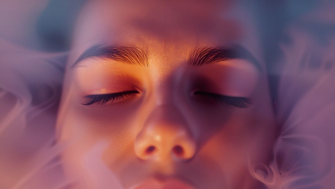 Serene Woman Relaxing in Intimate Spa Water with Mist