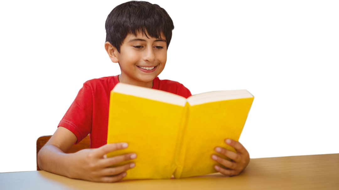 Smiling Boy Reading Yellow Book on Transparent Background - Download Free Stock Images Pikwizard.com