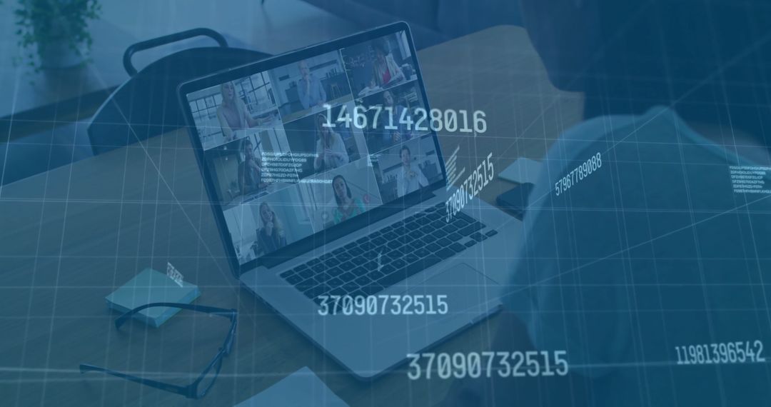 Diverse Team Engaging in Virtual Conference in Modern Office